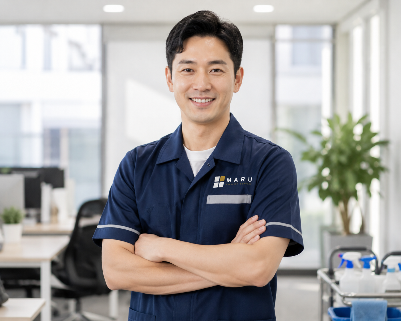 Maru Facility Services cleaning staff member in uniform